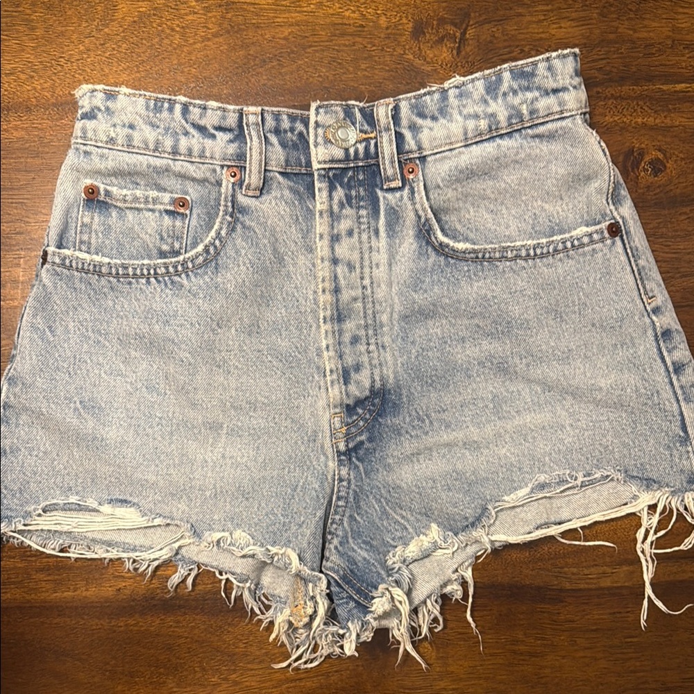 ZARA Denim High-Waisted Frayed Shorts